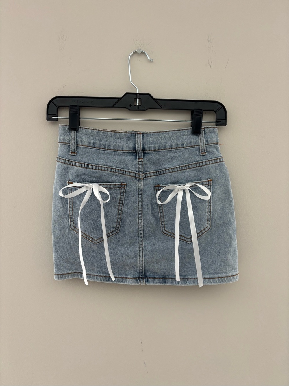 Coquette Denim Mini Skirt Light Wash Bow Pocket Y2K Size XS/2